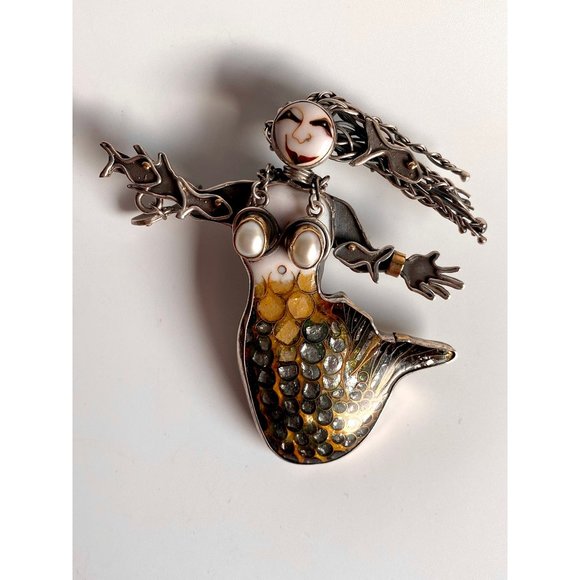 Kristin Holeman Cloisonné Mermaid Brooch Pendant - Picture 1 of 10